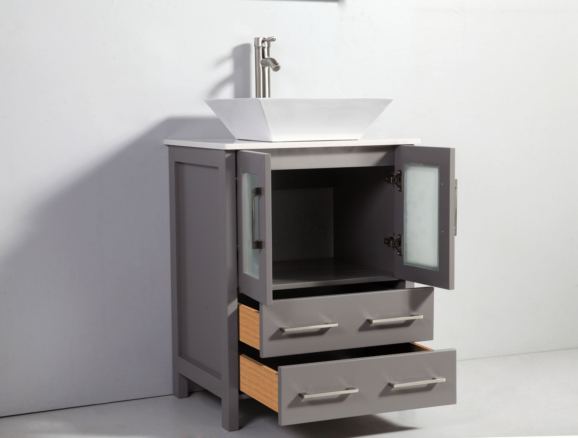 Vanity Art VA3124-60G 60 Inch Double Sink Bathroom Vanity in Gray with Marble Countertop - Vanity Art VA3124-60G