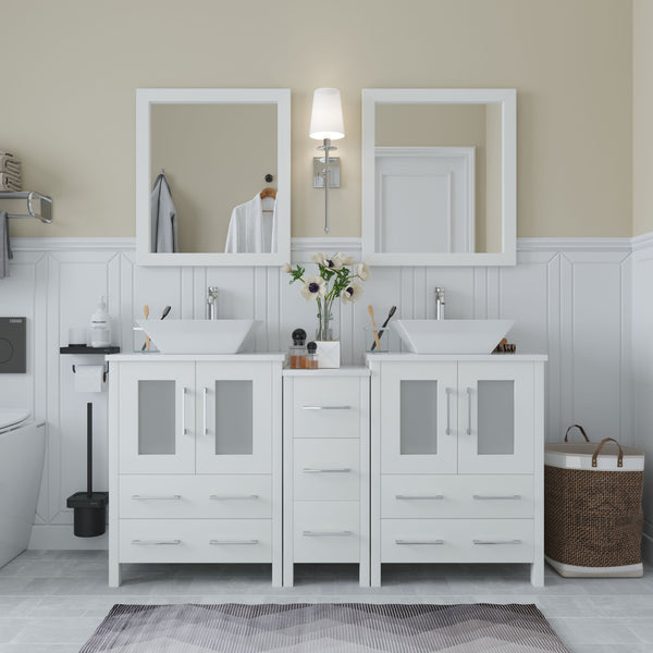 Vanity Art VA3124-60W 60 Inch Double Sink Bathroom Vanity in White with Marble Countertop - Vanity Art VA3124-60W