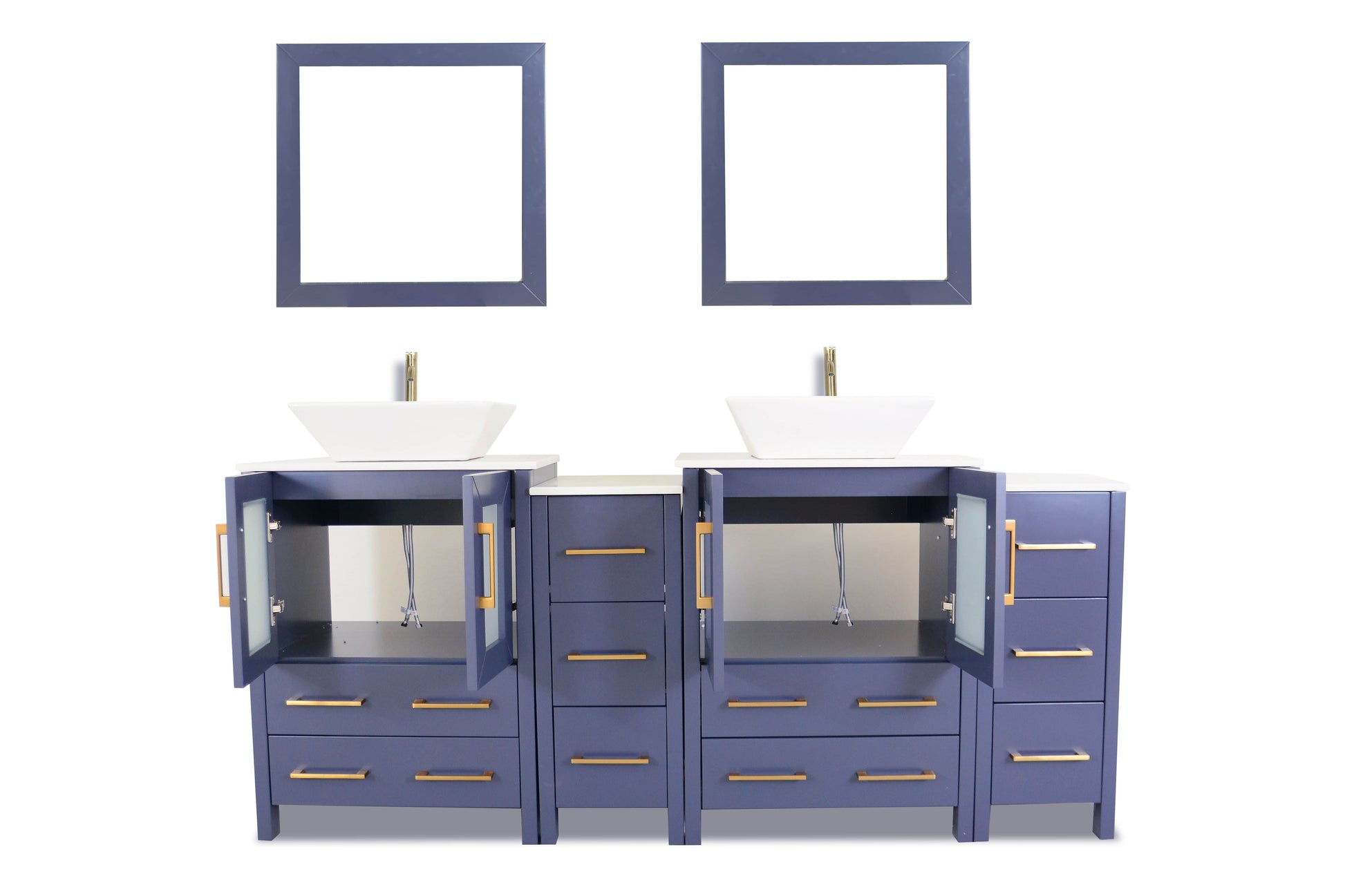 Vanity Art VA3124-72B 72 Inch Double Sink Bathroom Vanity in Blue with Marble Countertop - Vanity Art VA3124-72B