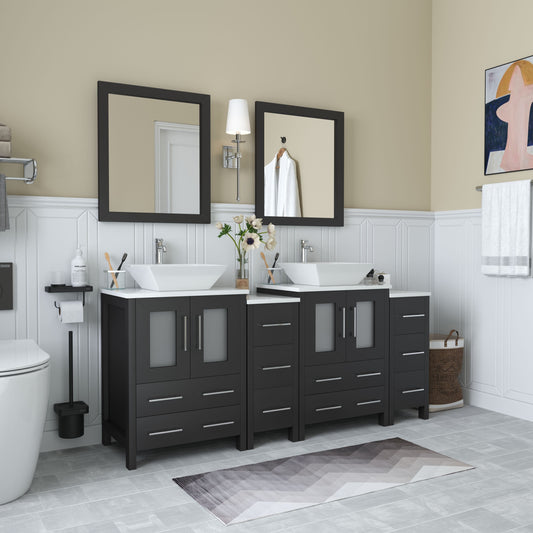 Vanity Art VA3124-72E 72 Inch Double Sink Bathroom Vanity in Espresso with Marble Countertop - Vanity Art VA3124-72E