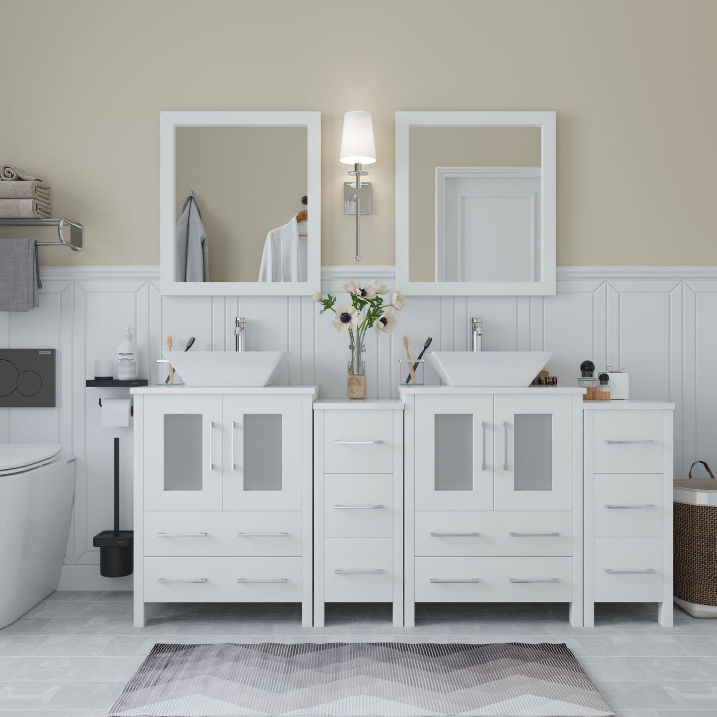 Vanity Art VA3124-72W 72 Inch Double Sink Bathroom Vanity in White with Marble Countertop - Vanity Art VA3124-72W