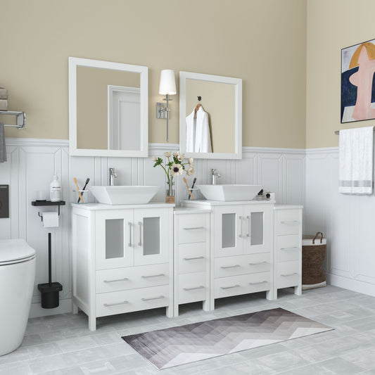 Vanity Art VA3124-72W 72 Inch Double Sink Bathroom Vanity in White with Marble Countertop - Vanity Art VA3124-72W