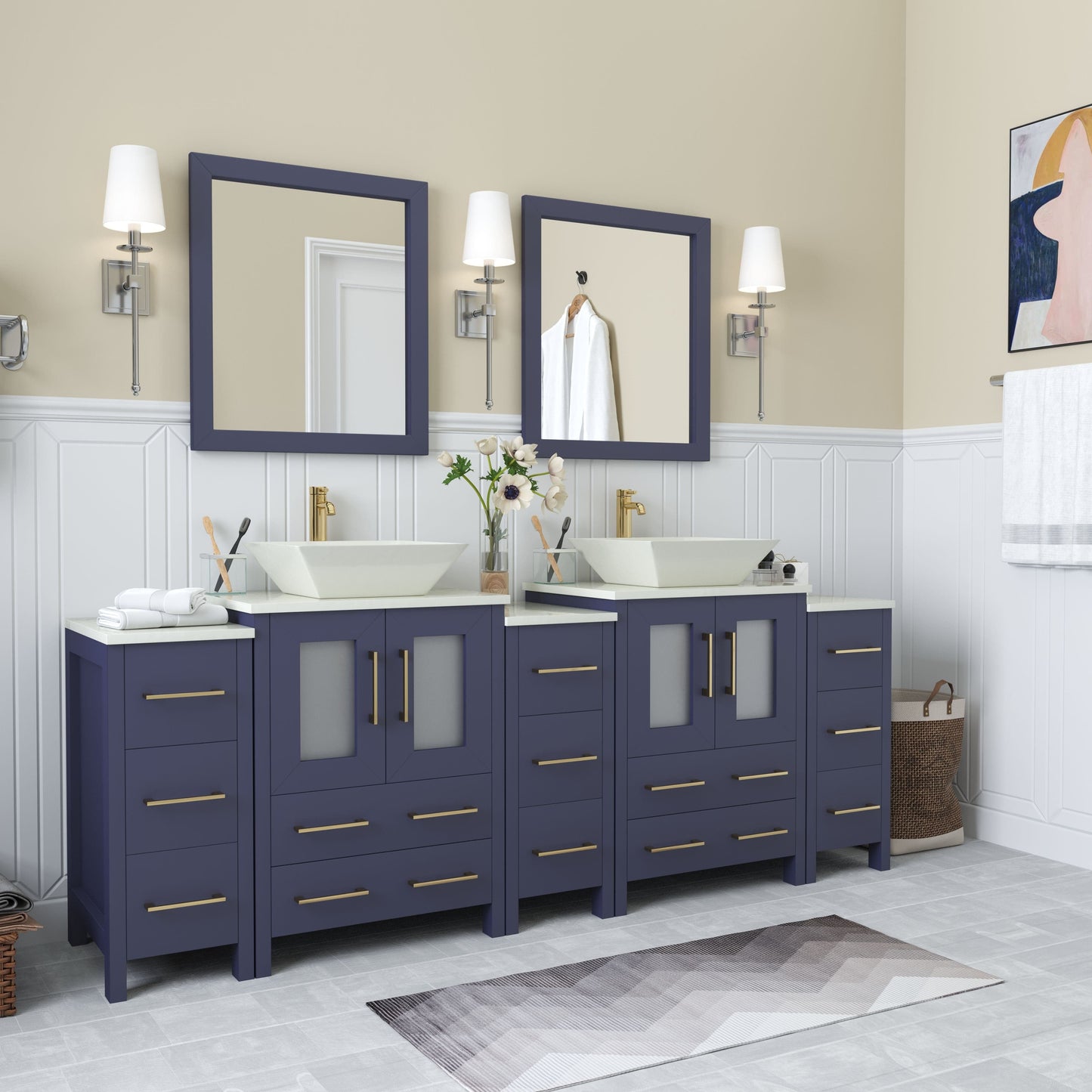 Vanity Art VA3124-84B 84 Inch Double Sink Bathroom Vanity in Blue with Marble Countertop - Vanity Art VA3124-84B