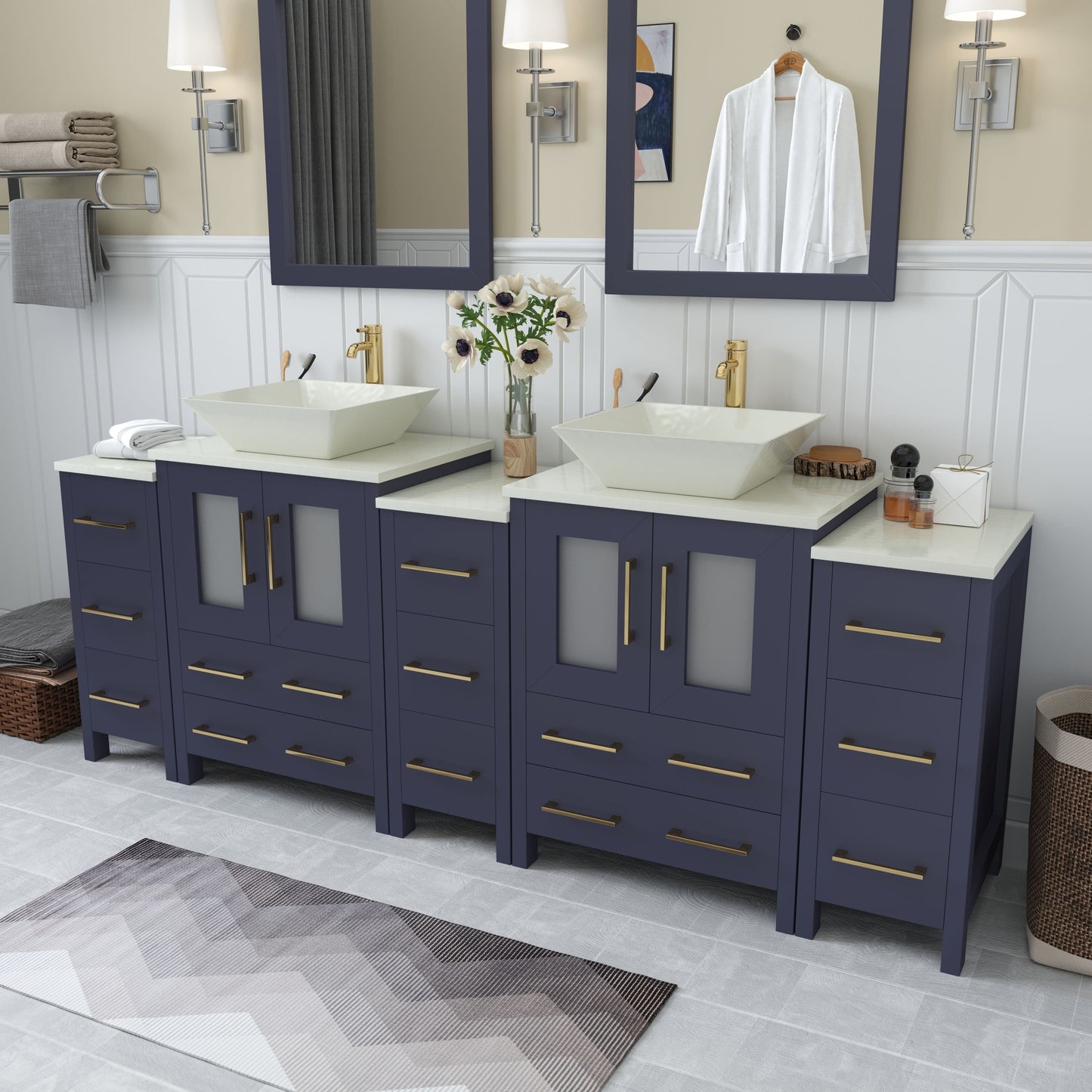 Vanity Art VA3124-84B 84 Inch Double Sink Bathroom Vanity in Blue with Marble Countertop - Vanity Art VA3124-84B