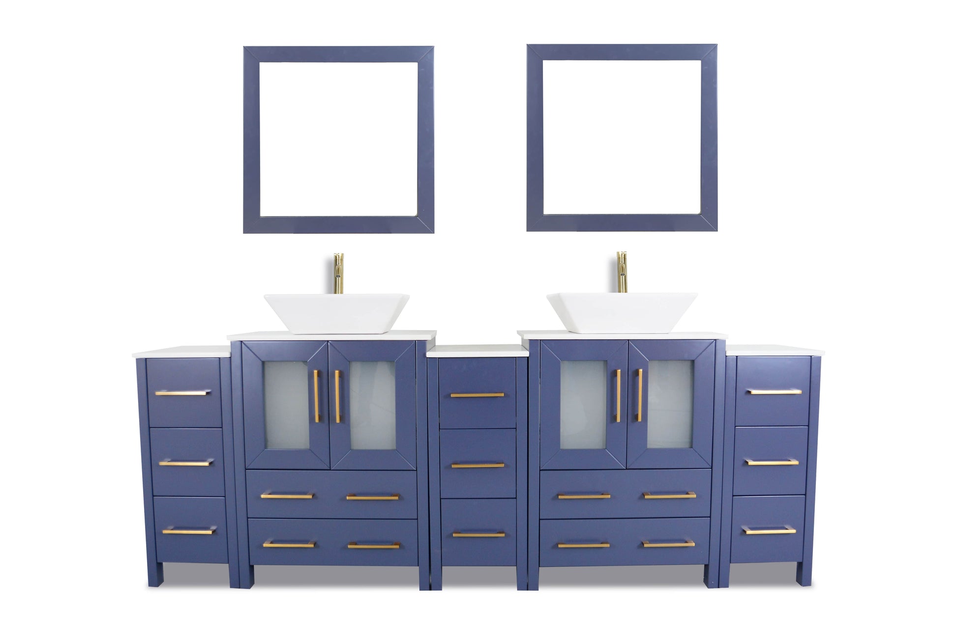 Vanity Art VA3124-84B 84 Inch Double Sink Bathroom Vanity in Blue with Marble Countertop - Vanity Art VA3124-84B