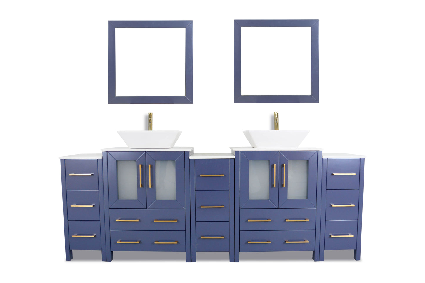 Vanity Art VA3124-84B 84 Inch Double Sink Bathroom Vanity in Blue with Marble Countertop - Vanity Art VA3124-84B