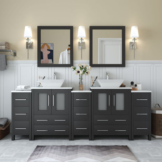 Vanity Art VA3124-84E 84 Inch Double Sink Bathroom Vanity in Espresso with Marble Countertop - Vanity Art VA3124-84E