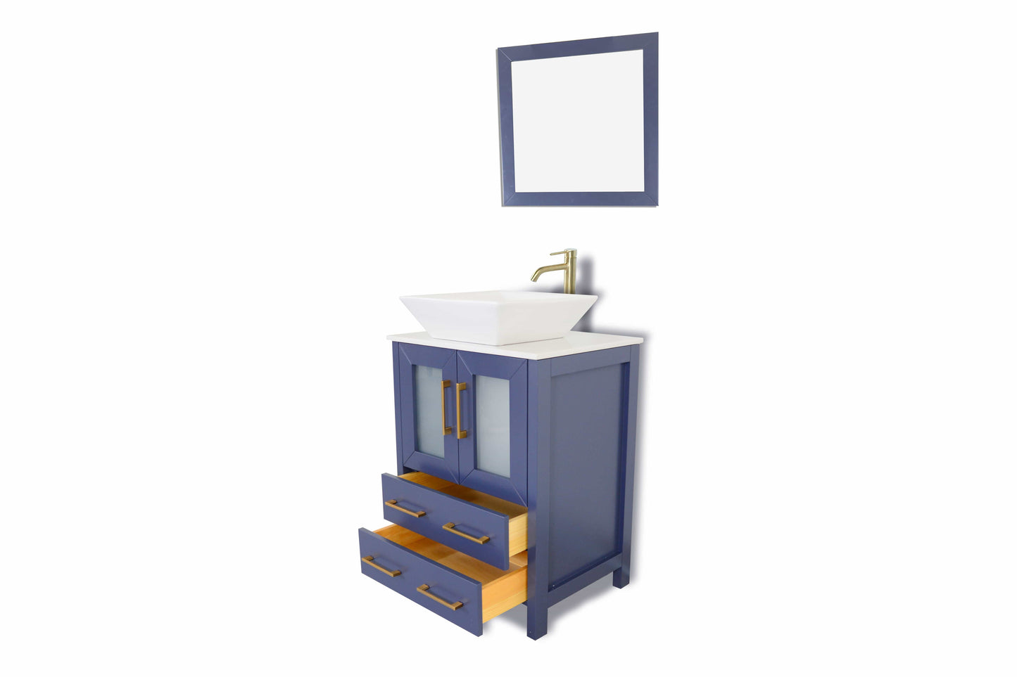 Vanity Art VA3124B 24 Inch Single Sink Bathroom Vanity in Blue with Marble Countertop - Vanity Art VA3124B