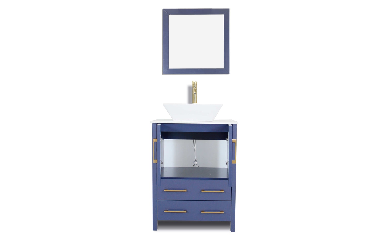 Vanity Art VA3124B 24 Inch Single Sink Bathroom Vanity in Blue with Marble Countertop - Vanity Art VA3124B