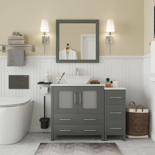 Vanity Art VA3130-42G 42 Inch Single Sink Bathroom Vanity in Gray with Marble Countertop - Vanity Art VA3130-42G