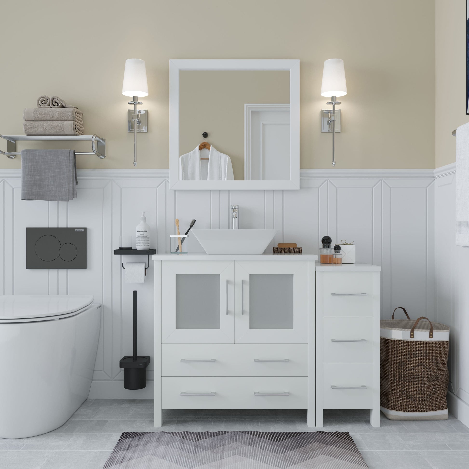 Vanity Art VA3130-42W 42 Inch Single Sink Bathroom Vanity in White with Marble Countertop - Vanity Art VA3130-42W