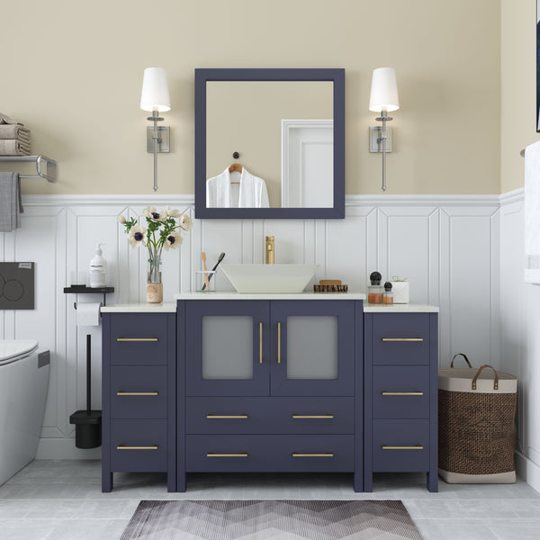 Vanity Art VA3130-54B 54 Inch Single Sink Bathroom Vanity in Blue with Marble Countertop - Vanity Art VA3130-54B