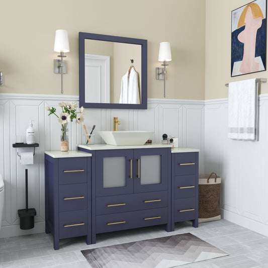 Vanity Art VA3130-54B 54 Inch Single Sink Bathroom Vanity in Blue with Marble Countertop - Vanity Art VA3130-54B