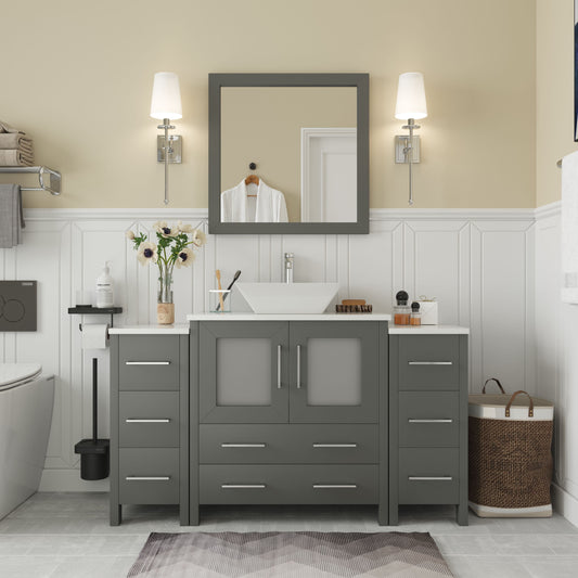 Vanity Art VA3130-54G 54 Inch Single Sink Bathroom Vanity in Gray with Marble Countertop - Vanity Art VA3130-54G