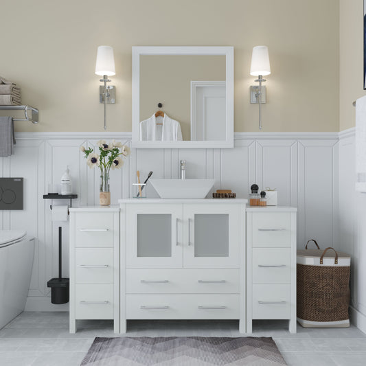 Vanity Art VA3130-54W 54 Inch Single Sink Bathroom Vanity in White with Marble Countertop - Vanity Art VA3130-54W