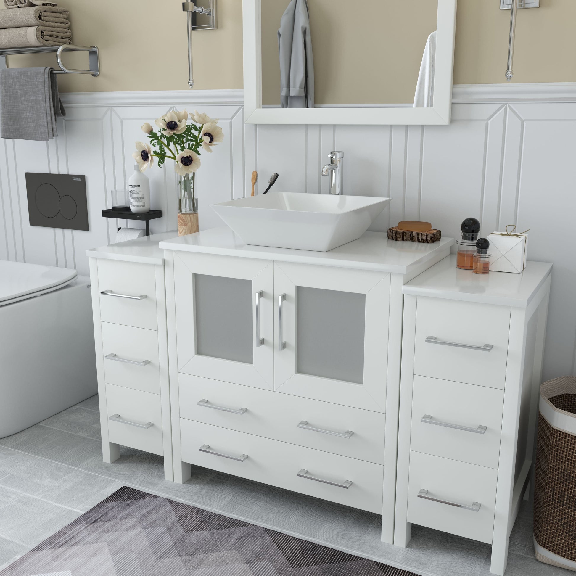 Vanity Art VA3130-54W 54 Inch Single Sink Bathroom Vanity in White with Marble Countertop - Vanity Art VA3130-54W