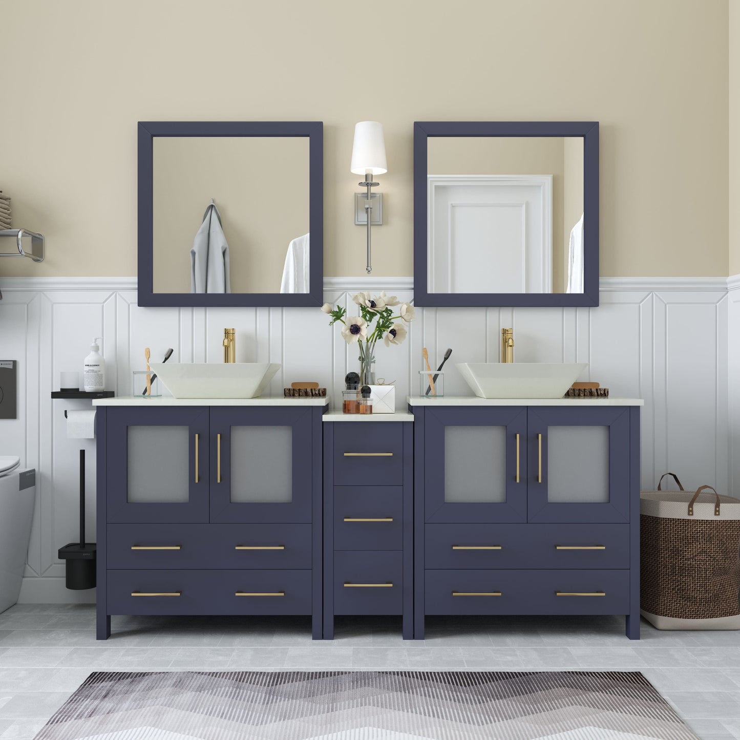 Vanity Art VA3130-72B 72 Inch Double Sink Bathroom Vanity in Blue with Marble Countertop - Vanity Art VA3130-72B