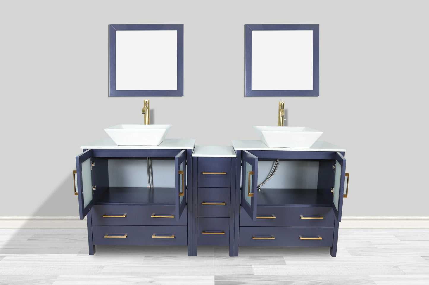 Vanity Art VA3130-72B 72 Inch Double Sink Bathroom Vanity in Blue with Marble Countertop - Vanity Art VA3130-72B