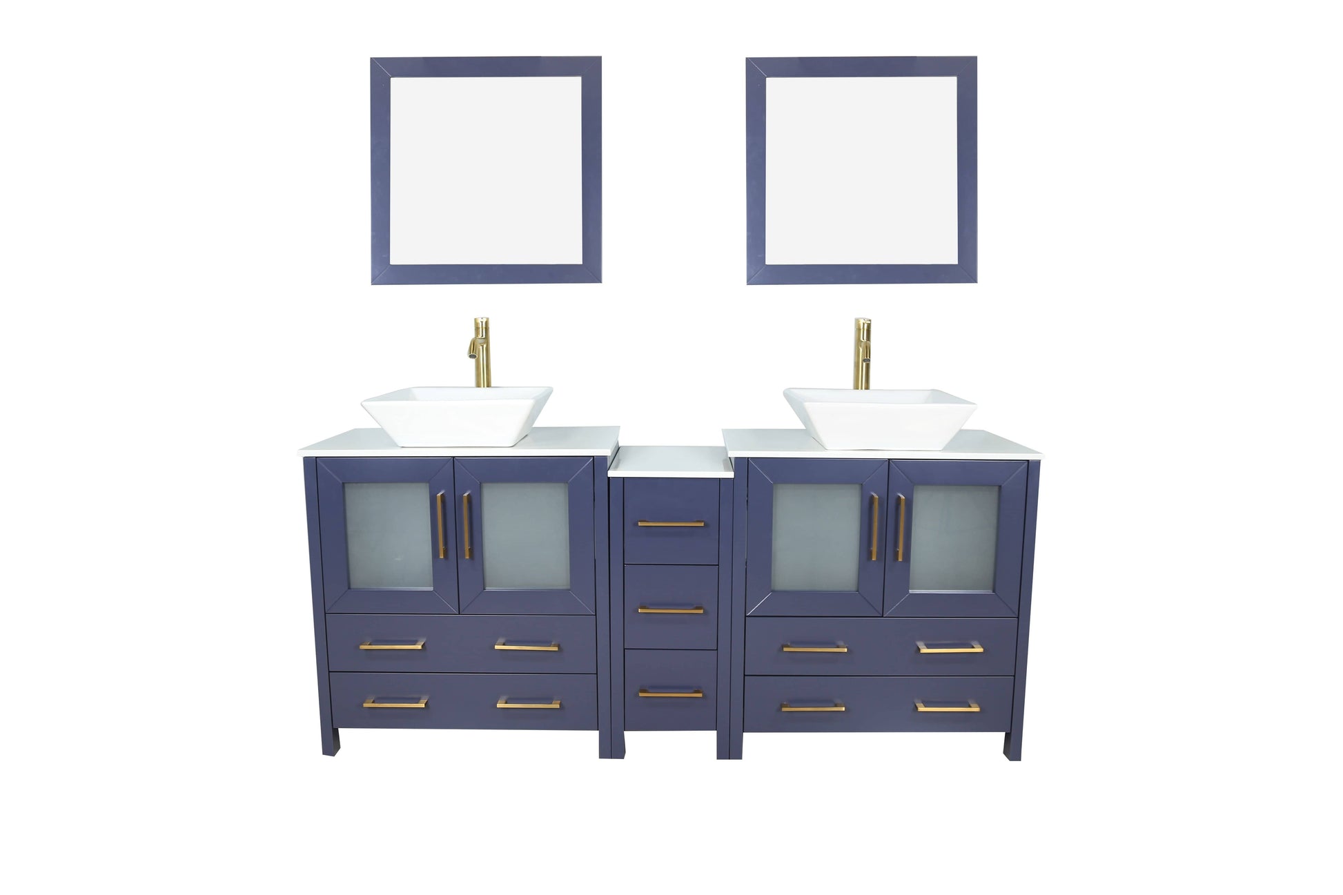 Vanity Art VA3130-72B 72 Inch Double Sink Bathroom Vanity in Blue with Marble Countertop - Vanity Art VA3130-72B