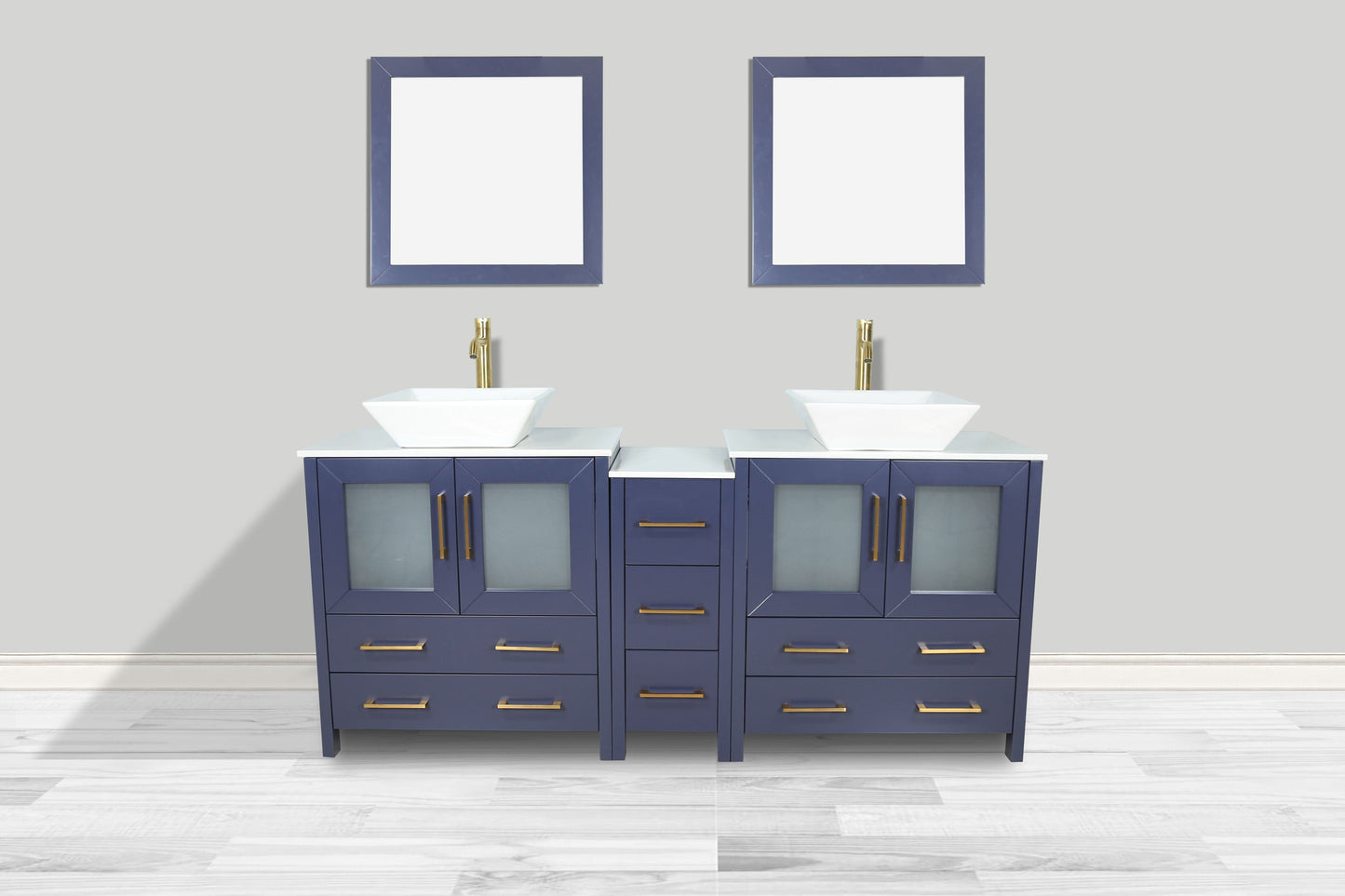 Vanity Art VA3130-72B 72 Inch Double Sink Bathroom Vanity in Blue with Marble Countertop - Vanity Art VA3130-72B