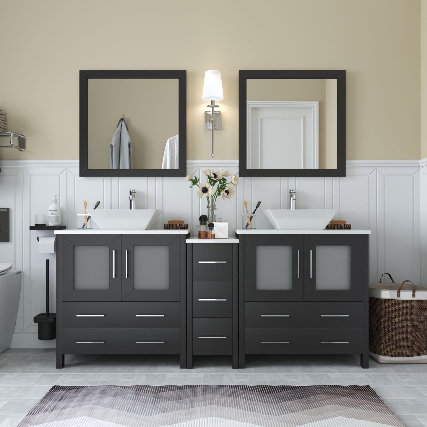 Vanity Art VA3130-72E 72 Inch Double Sink Bathroom Vanity in Espresso with Marble Countertop - Vanity Art VA3130-72E