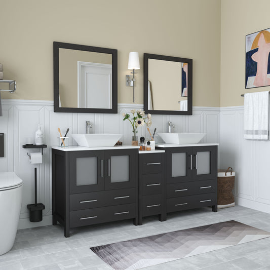 Vanity Art VA3130-72E 72 Inch Double Sink Bathroom Vanity in Espresso with Marble Countertop - Vanity Art VA3130-72E