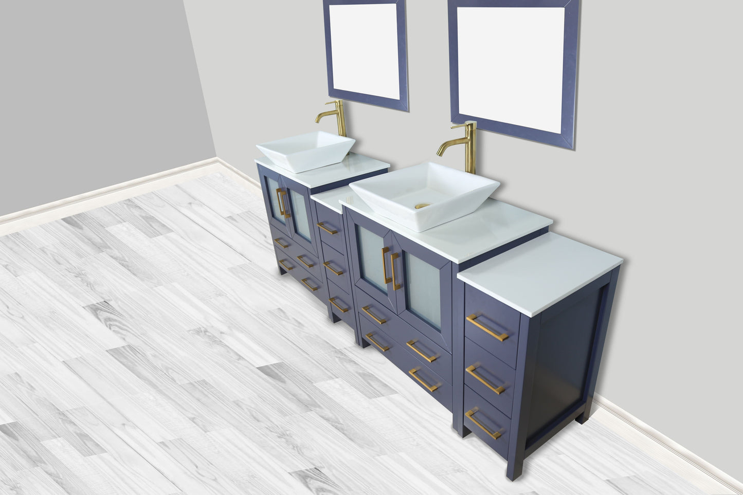 Vanity Art VA3130-84B 84 Inch Double Sink Bathroom Vanity in Blue with Marble Countertop - Vanity Art VA3130-84B