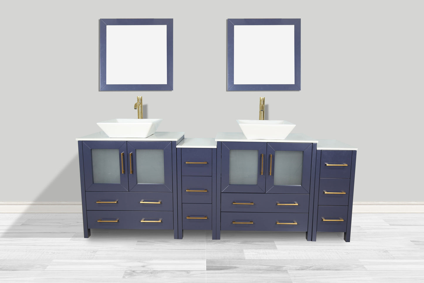 Vanity Art VA3130-84B 84 Inch Double Sink Bathroom Vanity in Blue with Marble Countertop - Vanity Art VA3130-84B