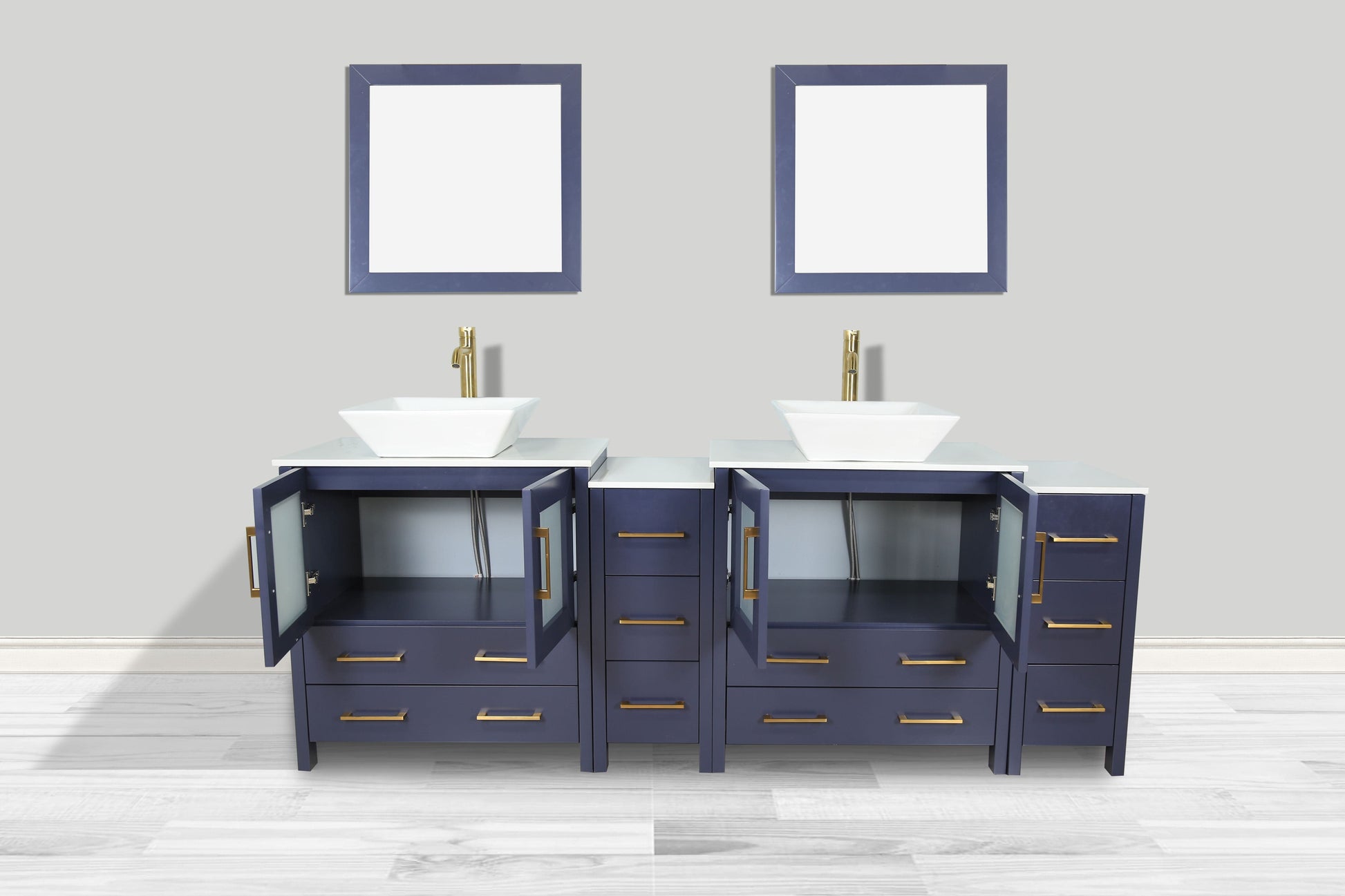 Vanity Art VA3130-84B 84 Inch Double Sink Bathroom Vanity in Blue with Marble Countertop - Vanity Art VA3130-84B