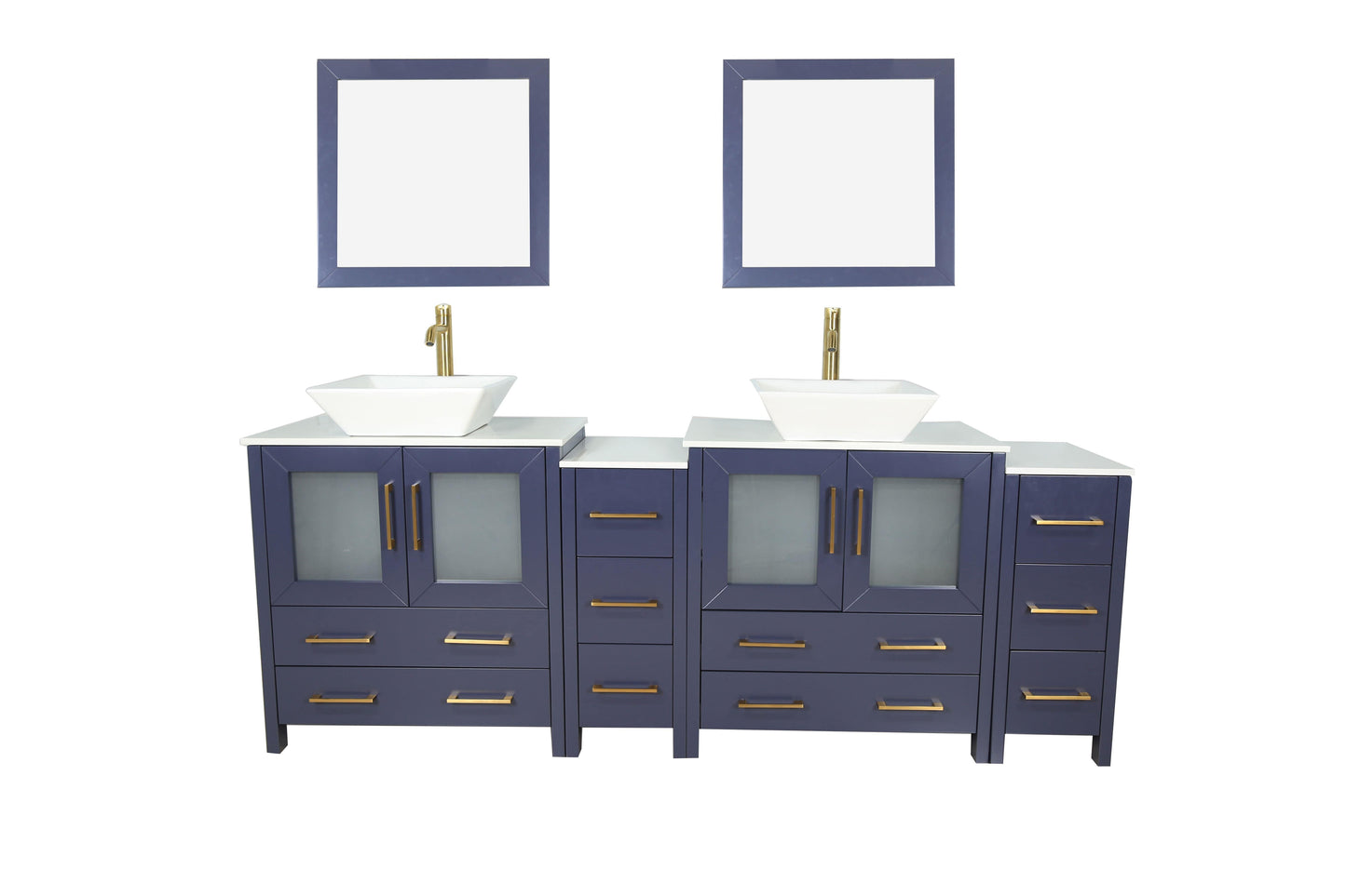 Vanity Art VA3130-84B 84 Inch Double Sink Bathroom Vanity in Blue with Marble Countertop - Vanity Art VA3130-84B