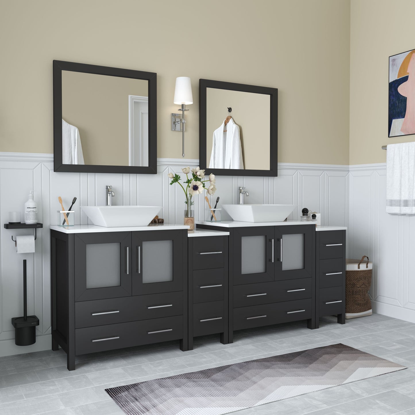 Vanity Art VA3130-84E 84 Inch Double Sink Bathroom Vanity in Espresso with Marble Countertop - Vanity Art VA3130-84E