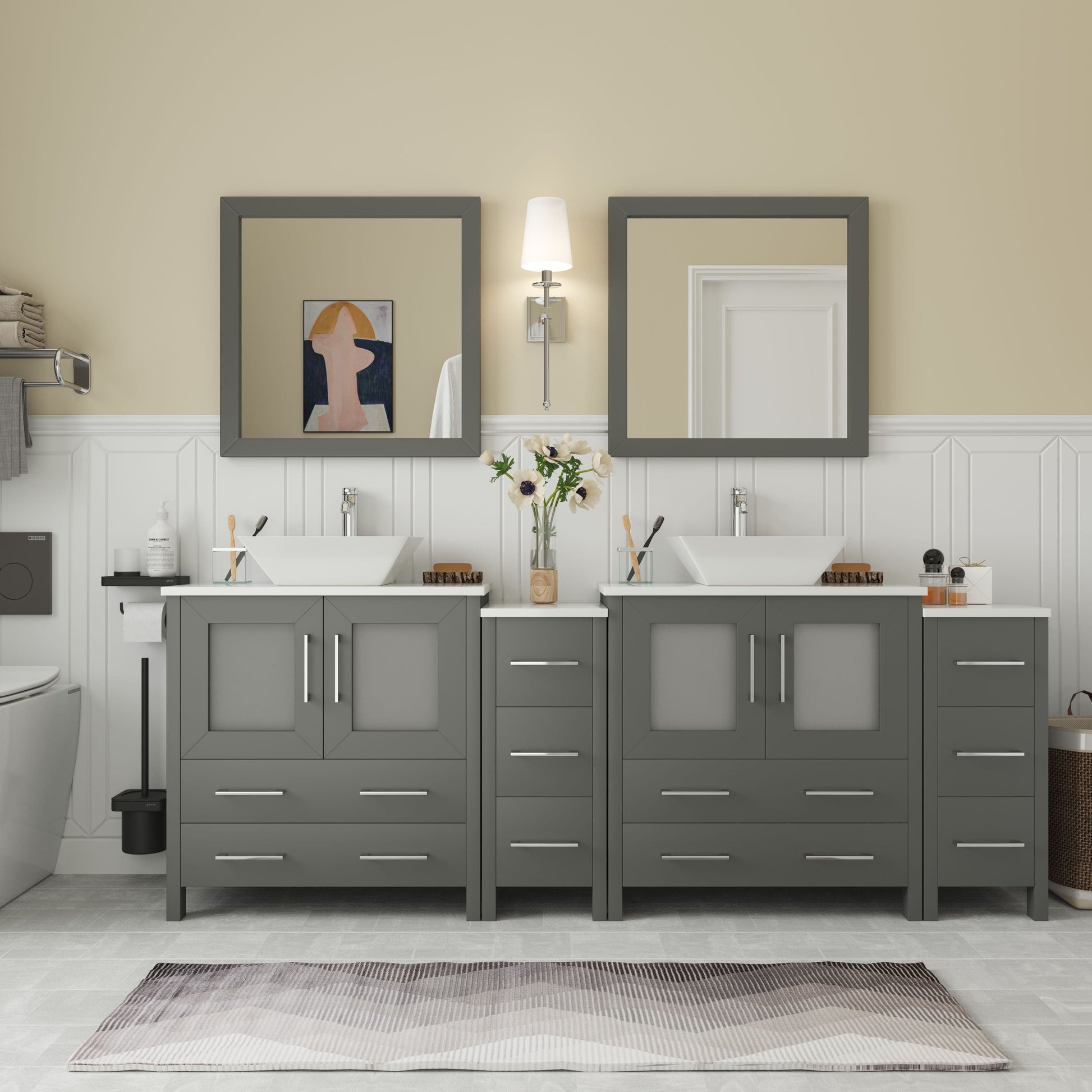 Vanity Art VA3130-84G 84 Inch Double Sink Bathroom Vanity in Gray with Marble Countertop - Vanity Art VA3130-84G