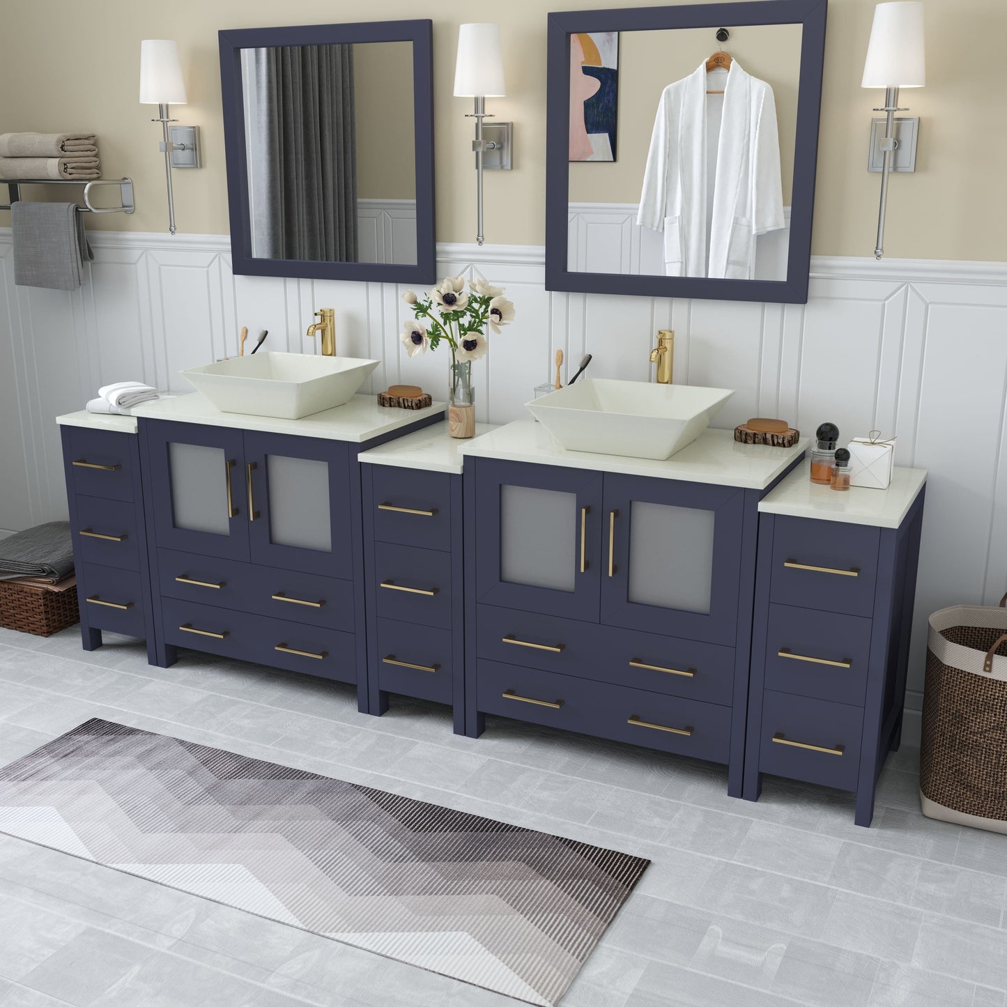 Vanity Art VA3130-96B 96 Inch Double Sink Bathroom Vanity in Blue with Marble Countertop - Vanity Art VA3130-96B