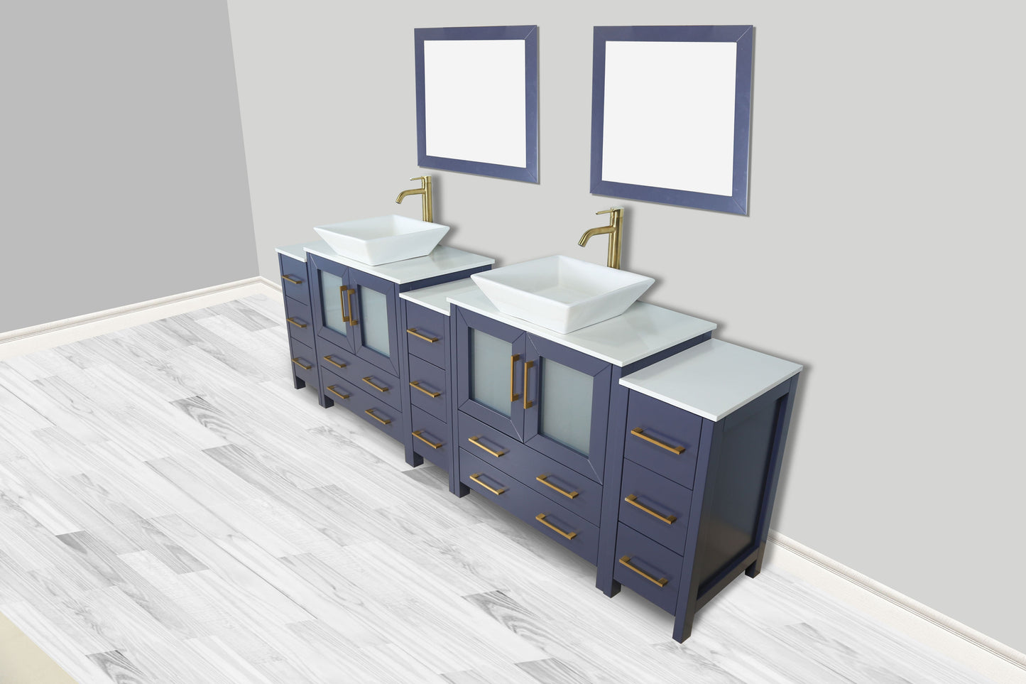 Vanity Art VA3130-96B 96 Inch Double Sink Bathroom Vanity in Blue with Marble Countertop - Vanity Art VA3130-96B