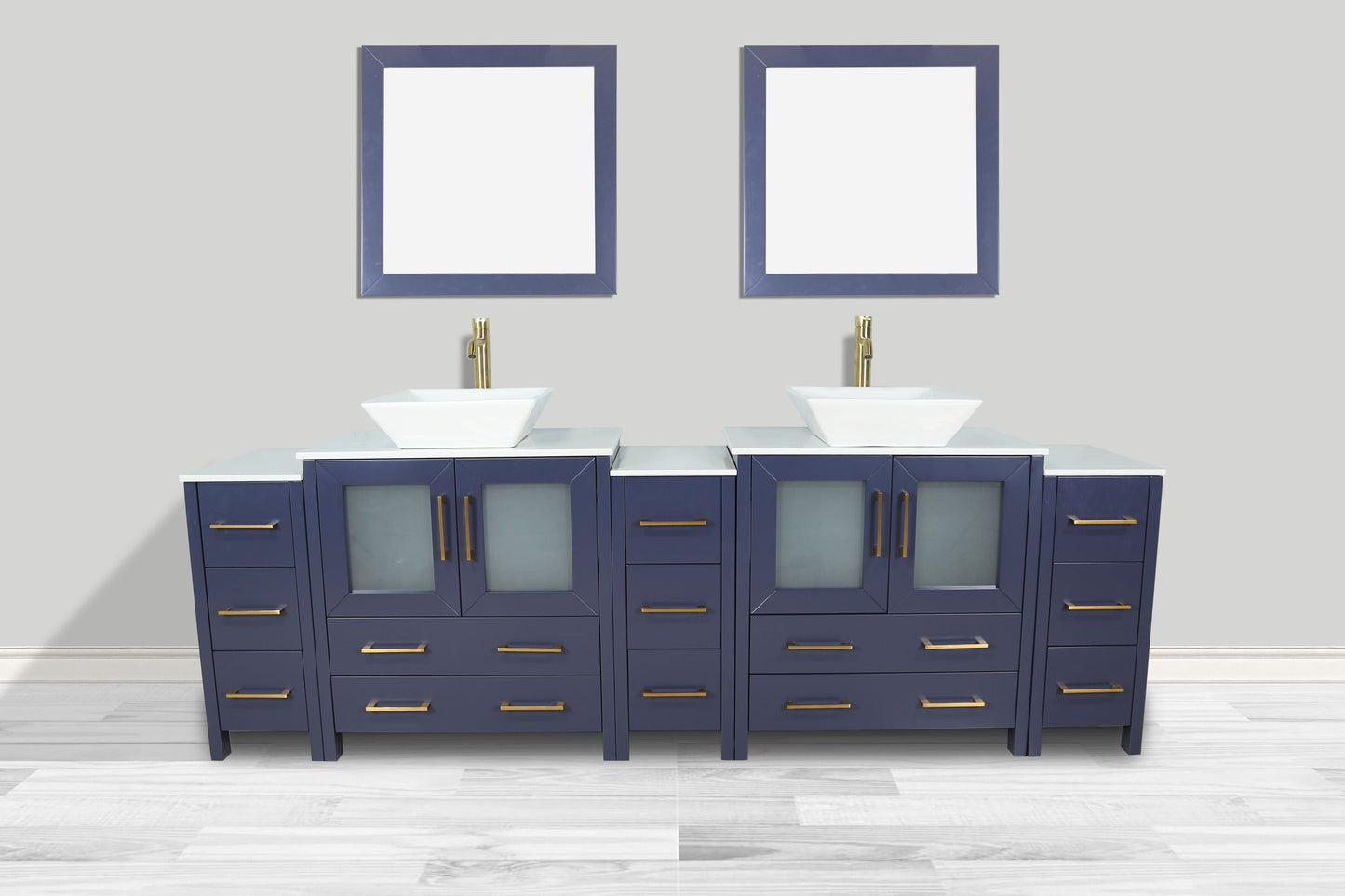 Vanity Art VA3130-96B 96 Inch Double Sink Bathroom Vanity in Blue with Marble Countertop - Vanity Art VA3130-96B