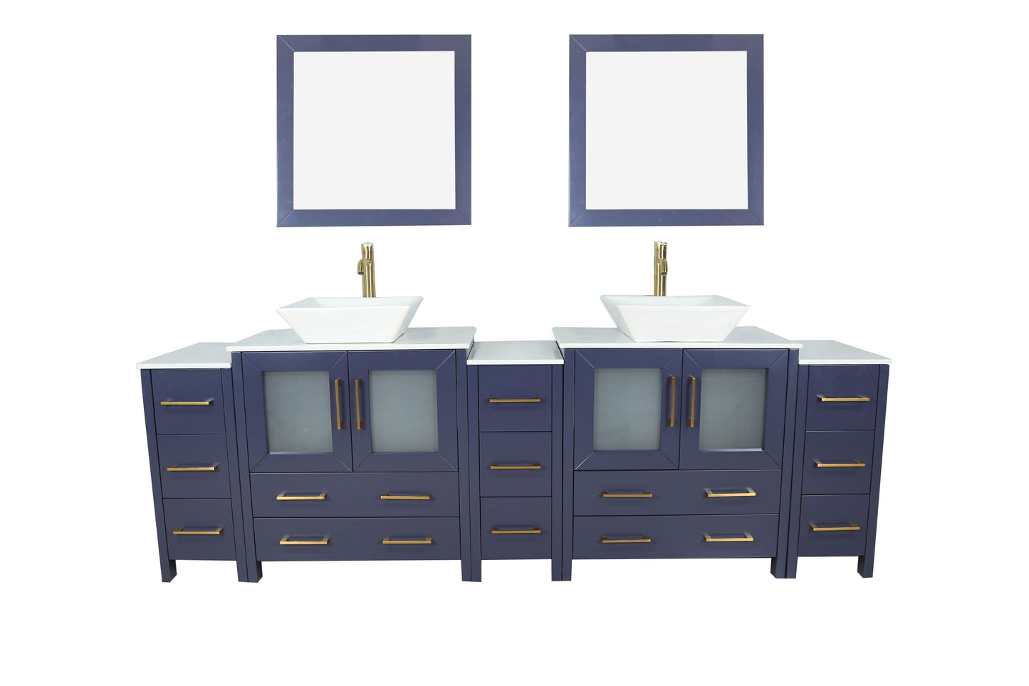 Vanity Art VA3130-96B 96 Inch Double Sink Bathroom Vanity in Blue with Marble Countertop - Vanity Art VA3130-96B