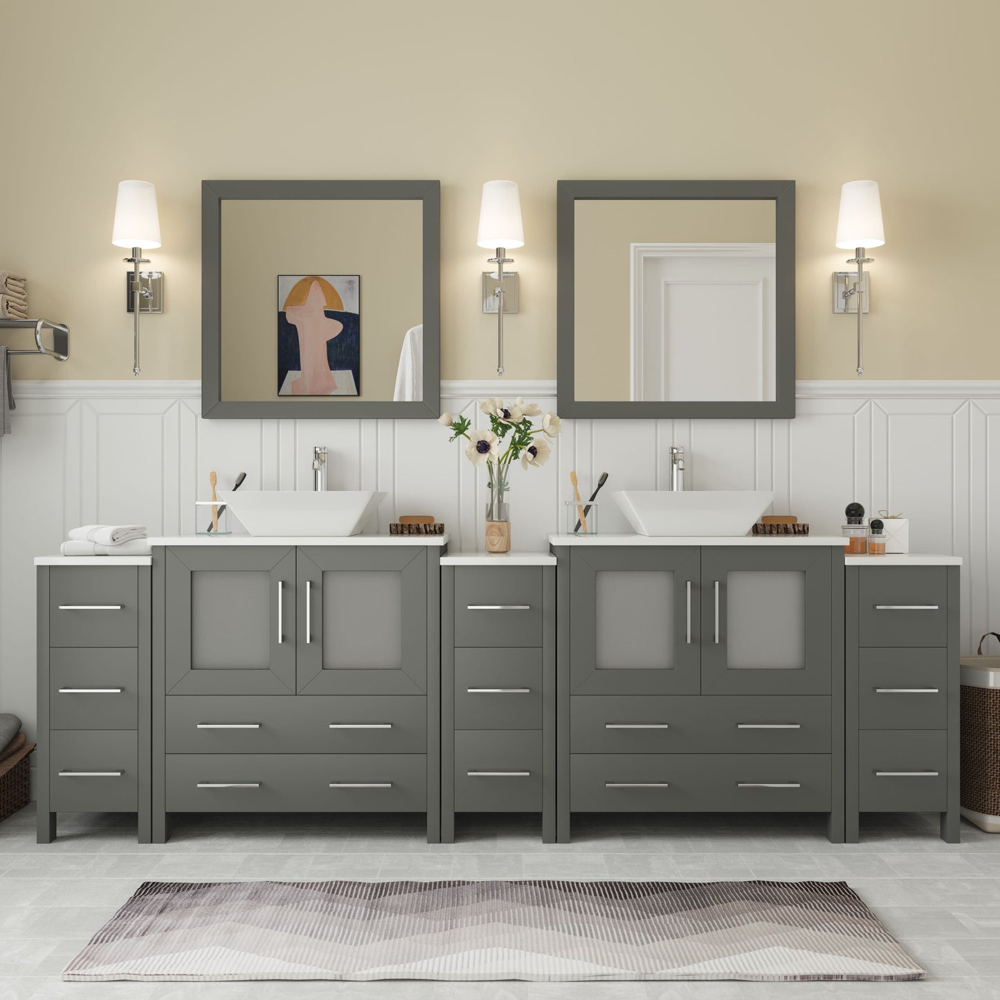 Vanity Art VA3130-96G 96 Inch Double Sink Bathroom Vanity in Gray with Marble Countertop - Vanity Art VA3130-96G