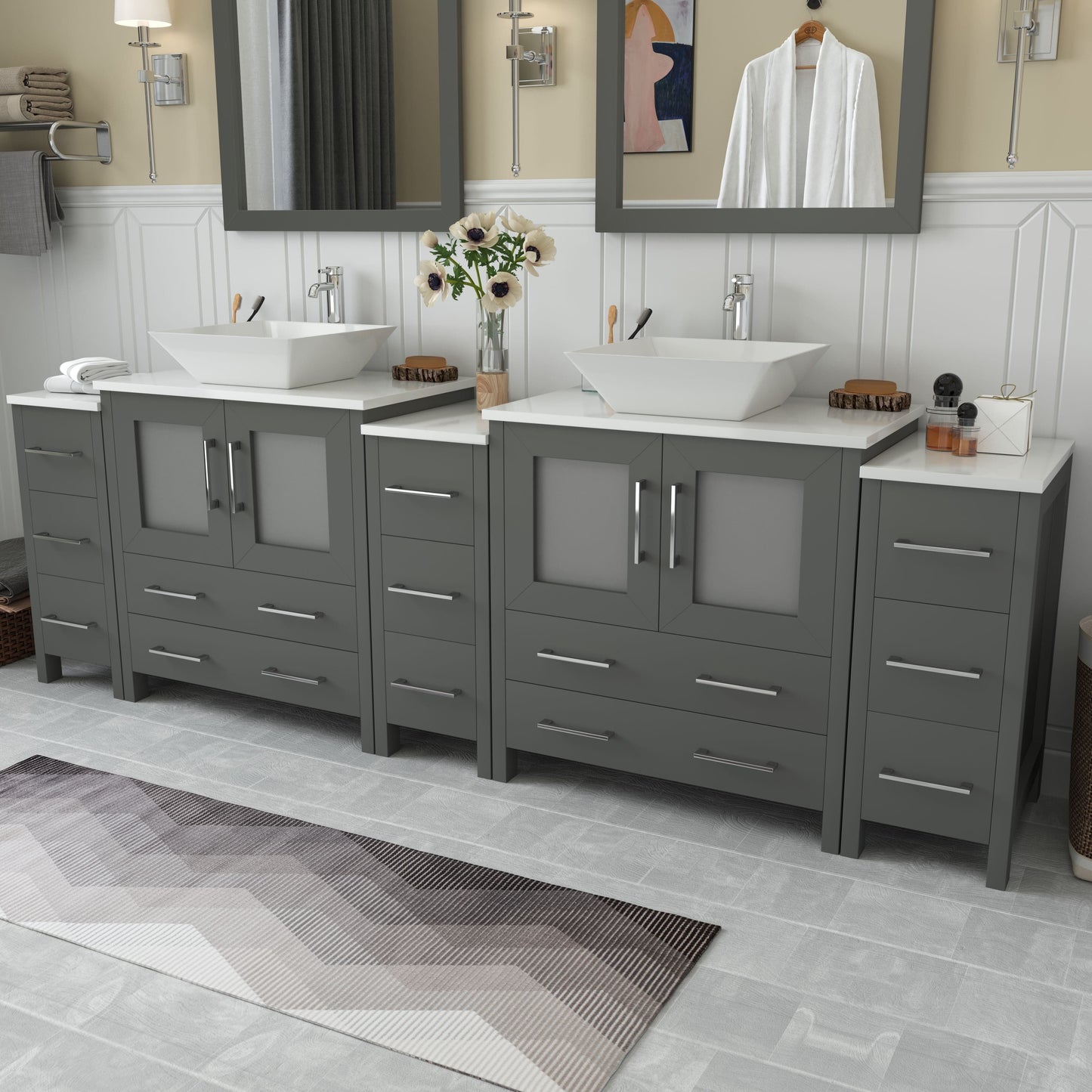 Vanity Art VA3130-96G 96 Inch Double Sink Bathroom Vanity in Gray with Marble Countertop - Vanity Art VA3130-96G