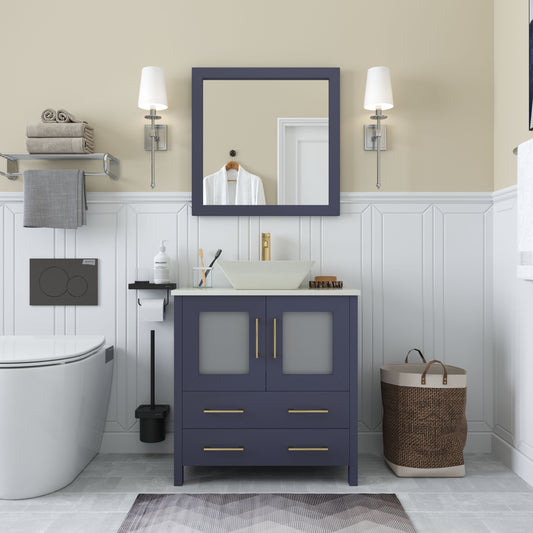 Vanity Art VA3130B 30 Inch Single Sink Bathroom Vanity in Blue with Marble Countertop - Vanity Art VA3130B