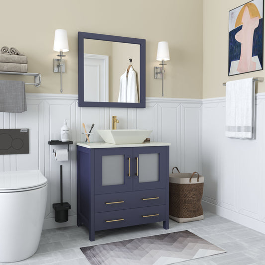 Vanity Art VA3130B 30 Inch Single Sink Bathroom Vanity in Blue with Marble Countertop - Vanity Art VA3130B