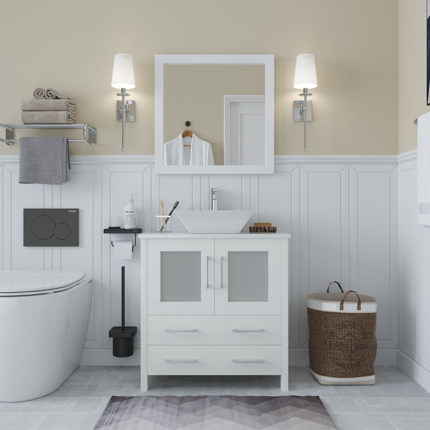 Vanity Art VA3130W 30 Inch Single Sink Bathroom Vanity in White with Marble Countertop - Vanity Art VA3130W