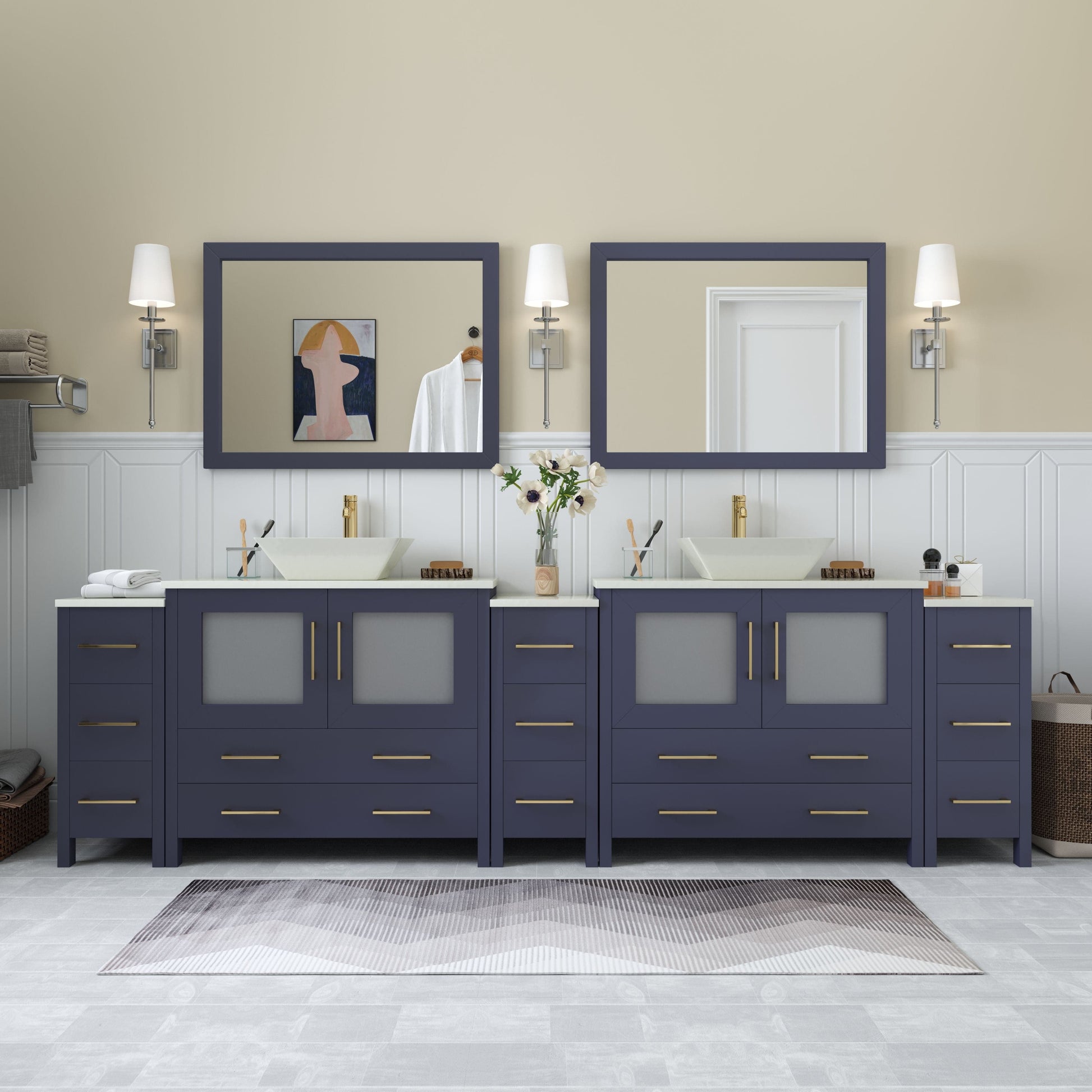 Vanity Art VA3136-108B 108 Inch Double Sink Bathroom Vanity in Blue with Marble Countertop - Vanity Art VA3136-108B