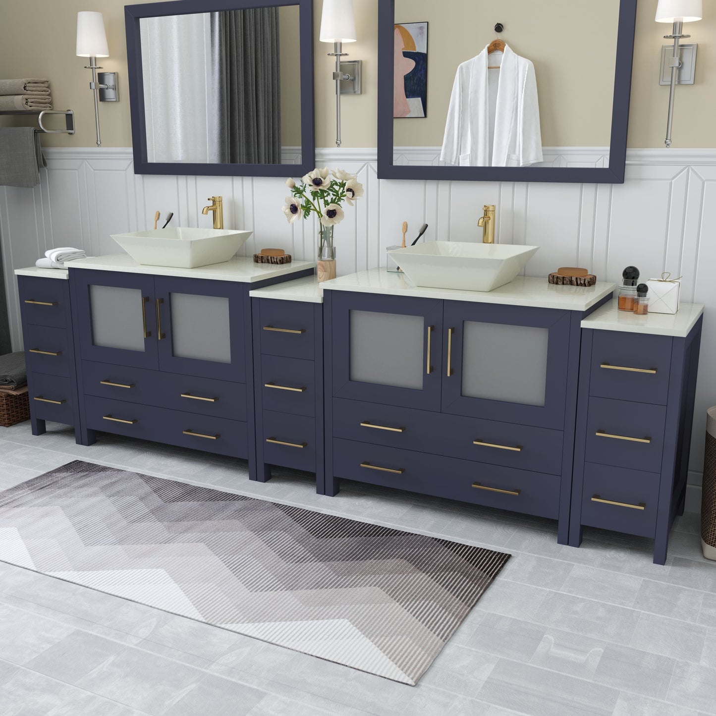 Vanity Art VA3136-108B 108 Inch Double Sink Bathroom Vanity in Blue with Marble Countertop - Vanity Art VA3136-108B