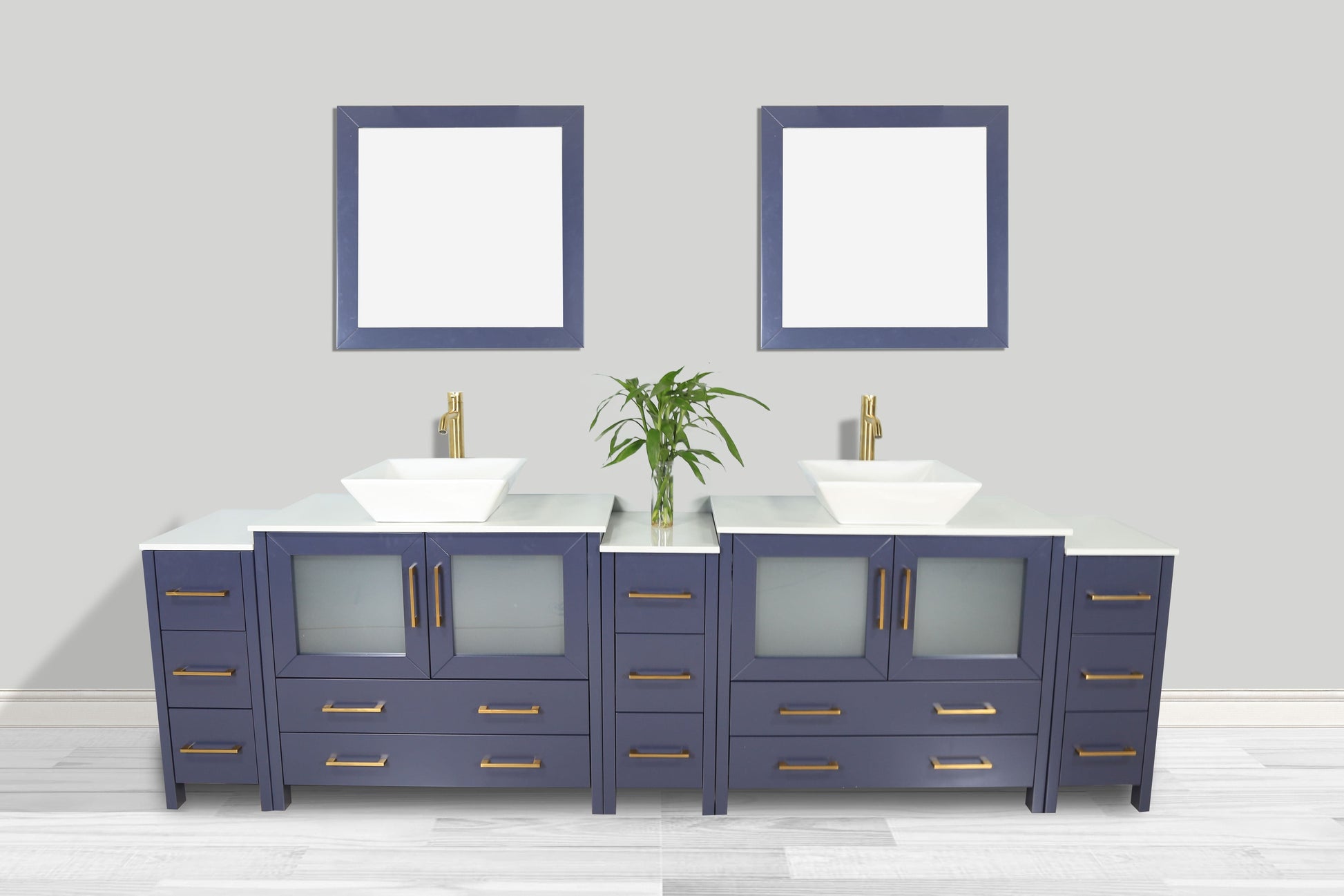 Vanity Art VA3136-108B 108 Inch Double Sink Bathroom Vanity in Blue with Marble Countertop - Vanity Art VA3136-108B