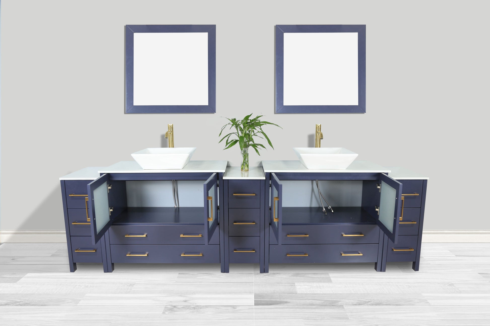 Vanity Art VA3136-108B 108 Inch Double Sink Bathroom Vanity in Blue with Marble Countertop - Vanity Art VA3136-108B