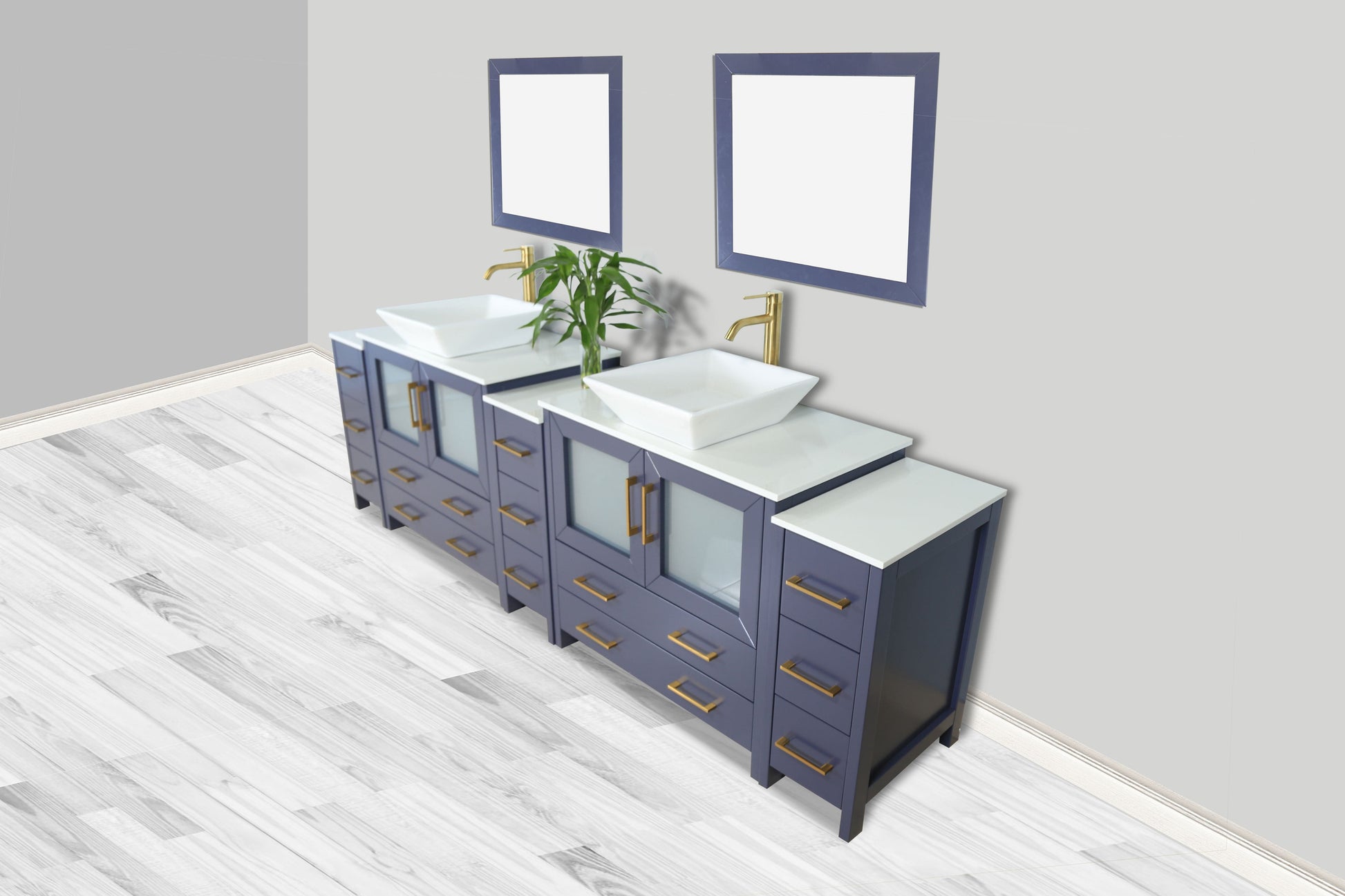 Vanity Art VA3136-108B 108 Inch Double Sink Bathroom Vanity in Blue with Marble Countertop - Vanity Art VA3136-108B