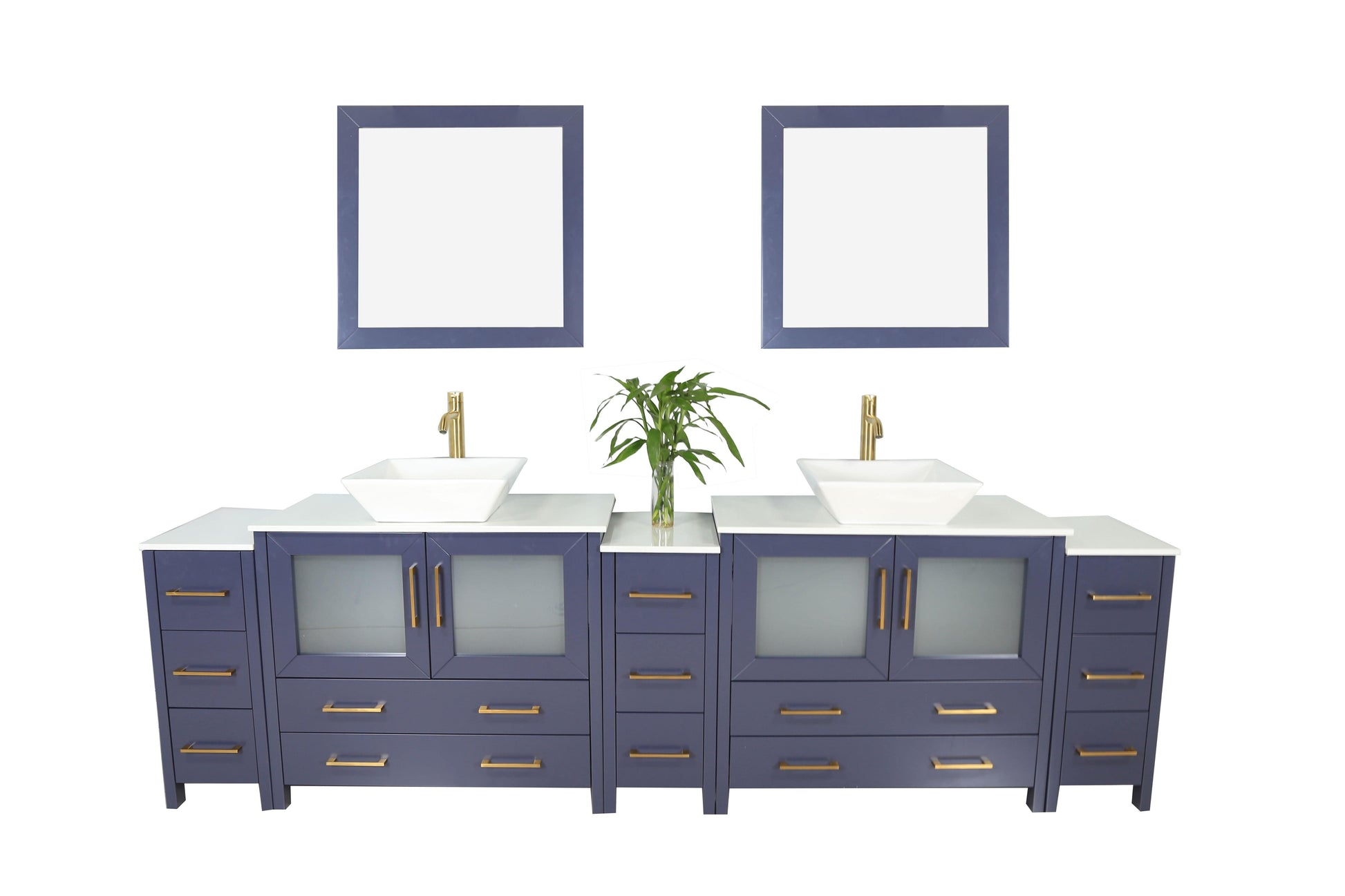 Vanity Art VA3136-108B 108 Inch Double Sink Bathroom Vanity in Blue with Marble Countertop - Vanity Art VA3136-108B