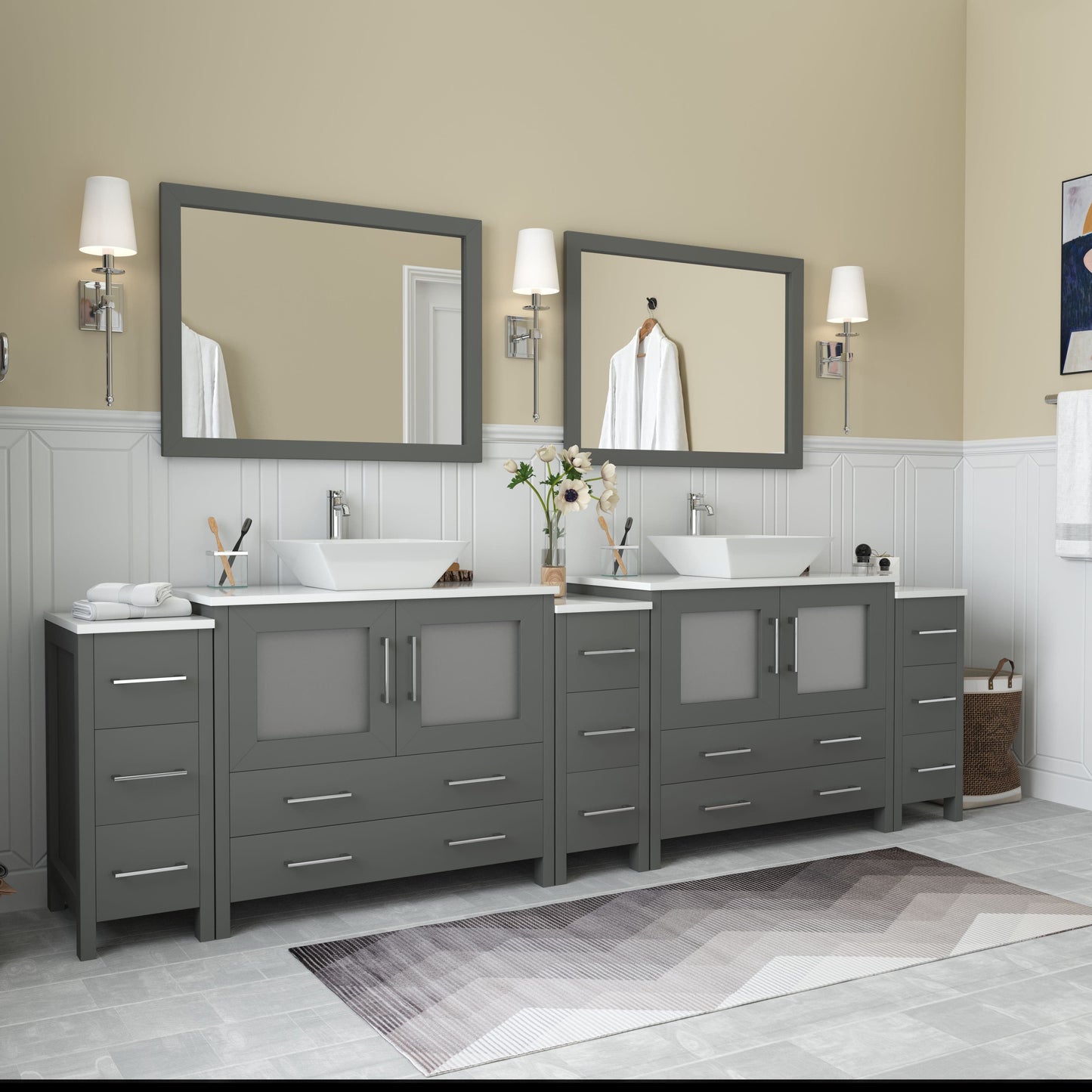 Vanity Art VA3136-108G 108 Inch Double Sink Bathroom Vanity in Gray with Marble Countertop - Vanity Art VA3136-108G