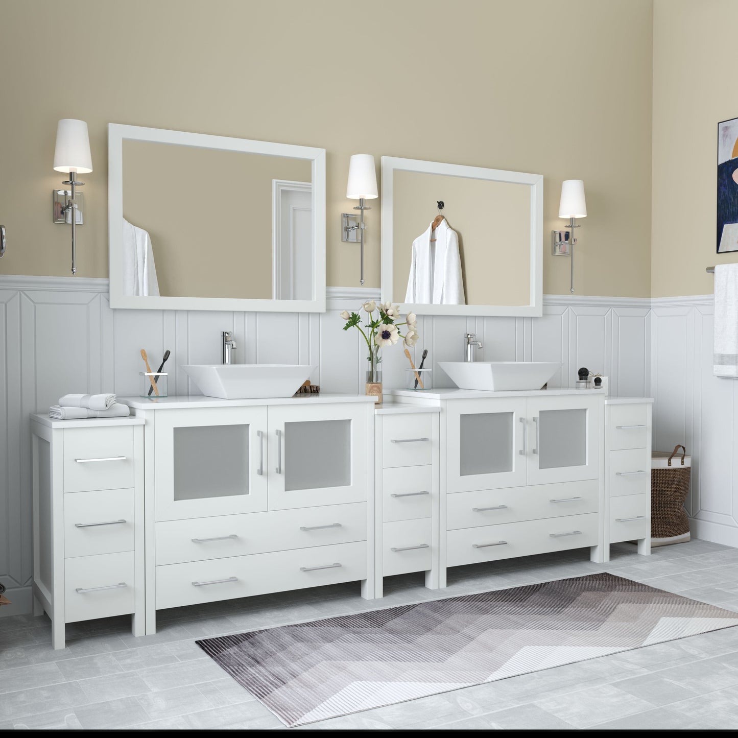 Vanity Art VA3136-108W 108 Inch Double Sink Bathroom Vanity in White with Marble Countertop - Vanity Art VA3136-108W