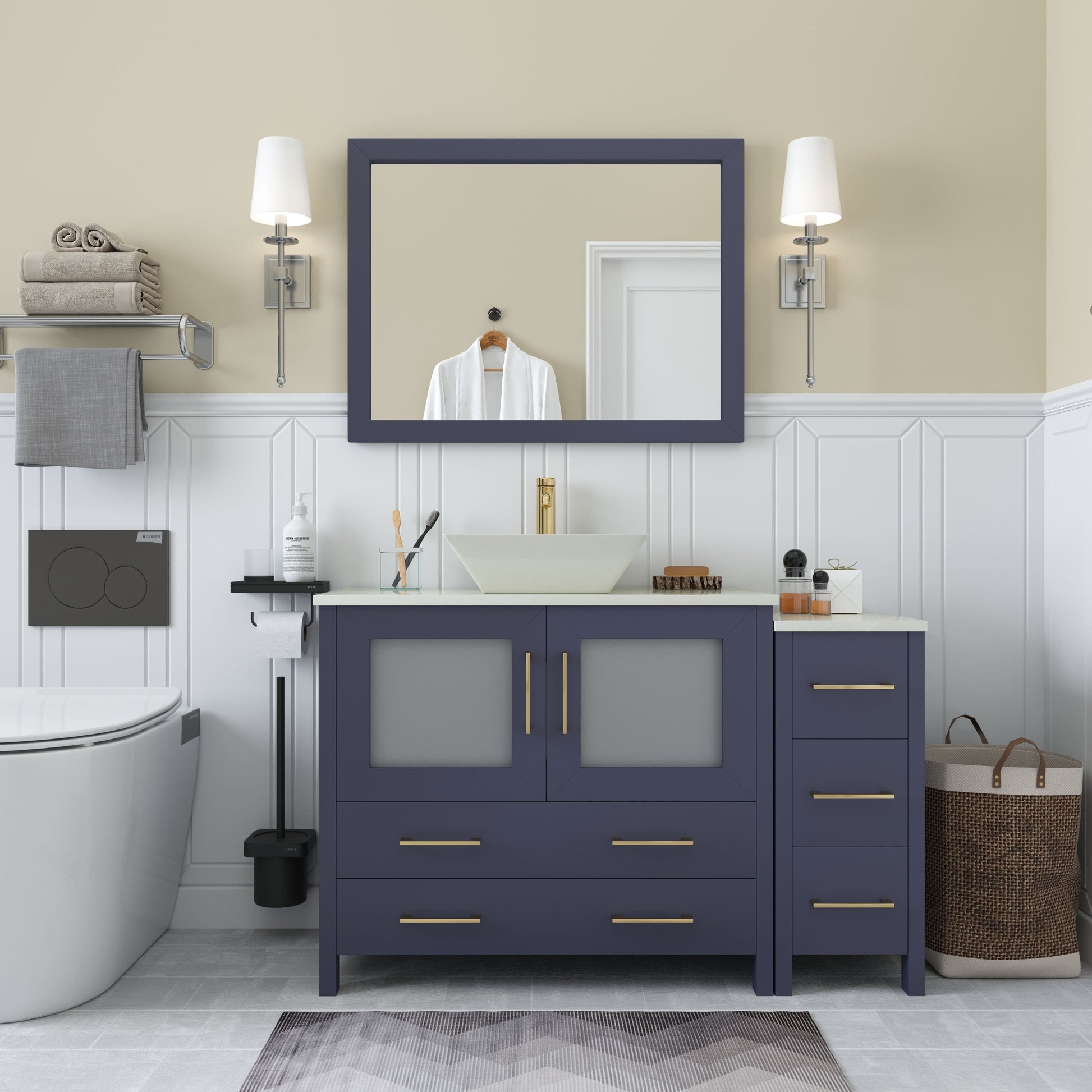 Vanity Art VA3136-48B 48 Inch Single Sink Bathroom Vanity in Blue with Marble Countertop - Vanity Art VA3136-48B